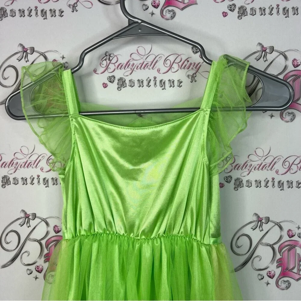 Disney dress costume frog floral ruffle Princess Lime Green Dress Halloween